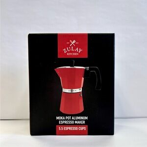 Zulay Red Moka Pot Espresso Maker 5.5 cups Red Aluminum Black Handle New